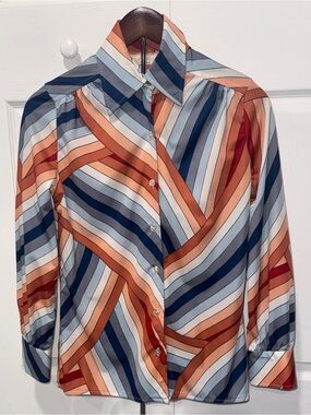 Vintage 1970s/80s James Kenrob by Dalton Geometric Striped Button Front Blouse